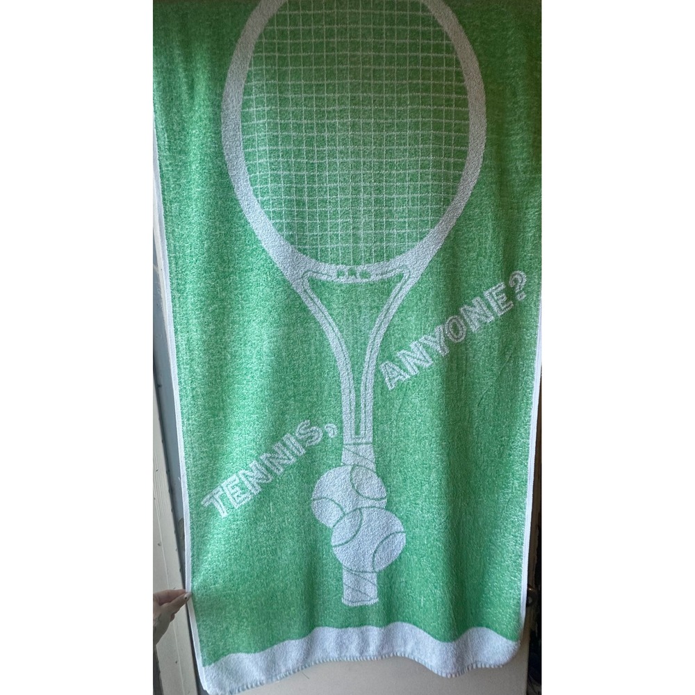 Vintage 80s/90s Retro Tennis Beach Towel CLEAN 100% Cotton Made in USA 28x59